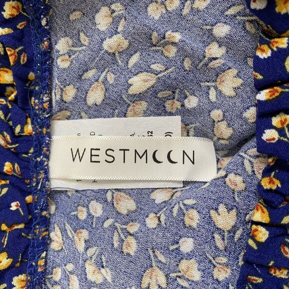 Blue Floral Print Half Sleeve Top Rayon Blouse Women Size L - Picture 8 of 10